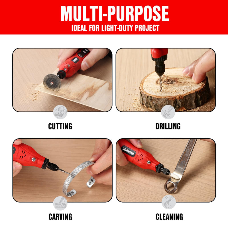 EWORK Cordless Rotary Tool Kit with 71 Accessories, 4V Mini Power Rotary Tool with 5 Variable Speeds & USB-C Charging for Sanding, Engraving, Polishing, Drilling, Carving, DIY Crafts Red (71 Pcs)