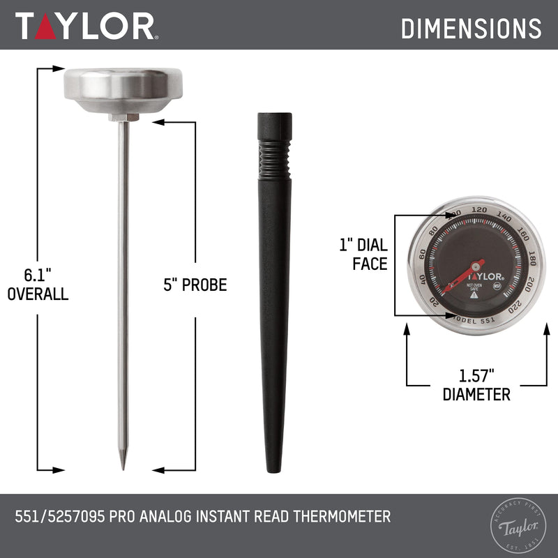 Taylor Pro Series Analog Instant Read Thermometer, Temperature Monitoring: 120F to 220F, Black