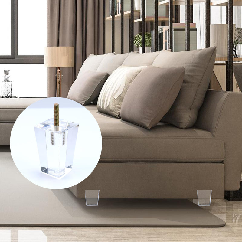 Mcredy Acrylic Legs for Furniture 3.15 inch Legs for Furniture Acrylic Couch Legs with Mounting Hardware Clear Sofa Square Tapered Pyramid,Type-1 Type-1
