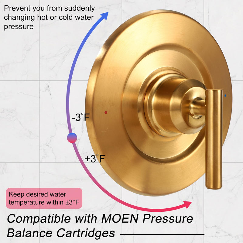 Replacement for Moen T2901 Gibson Posi-Temp Shower Trim Kit, Shower Valve Trim Kit Durable Metal Construction Modern Bathroom Upgrade (Gold) Gold