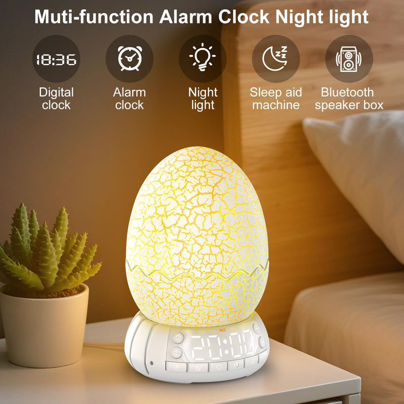 2th Generation Dragon Egg Digital Clock Ok to Wake Up Alarm Clock with Night Light / 20 Lullaby White Noise/Bluetooth Speaker, Illuminated Button Control Colors Volume Brightness Art Deco-Dragon