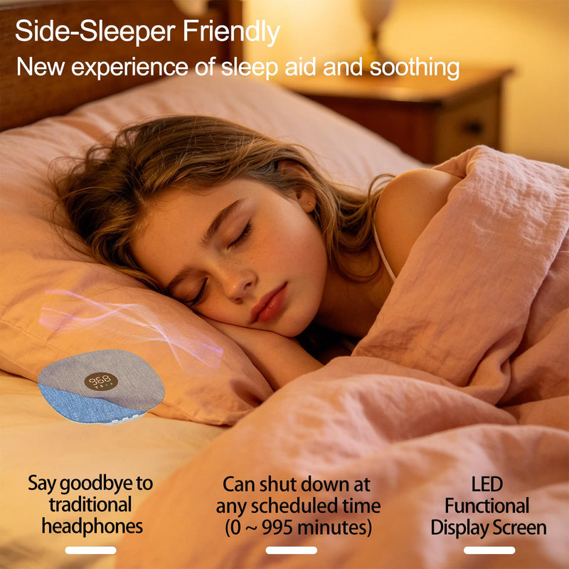 Hesond Under Pillow Speaker Dual Bone Conduction Stereo Bluetooth Wireless Music Portable Sleep Sound Sleep Speaker with LED Display White Noise Timer for Side Sleepers Supports TF Card (Blue) Blue