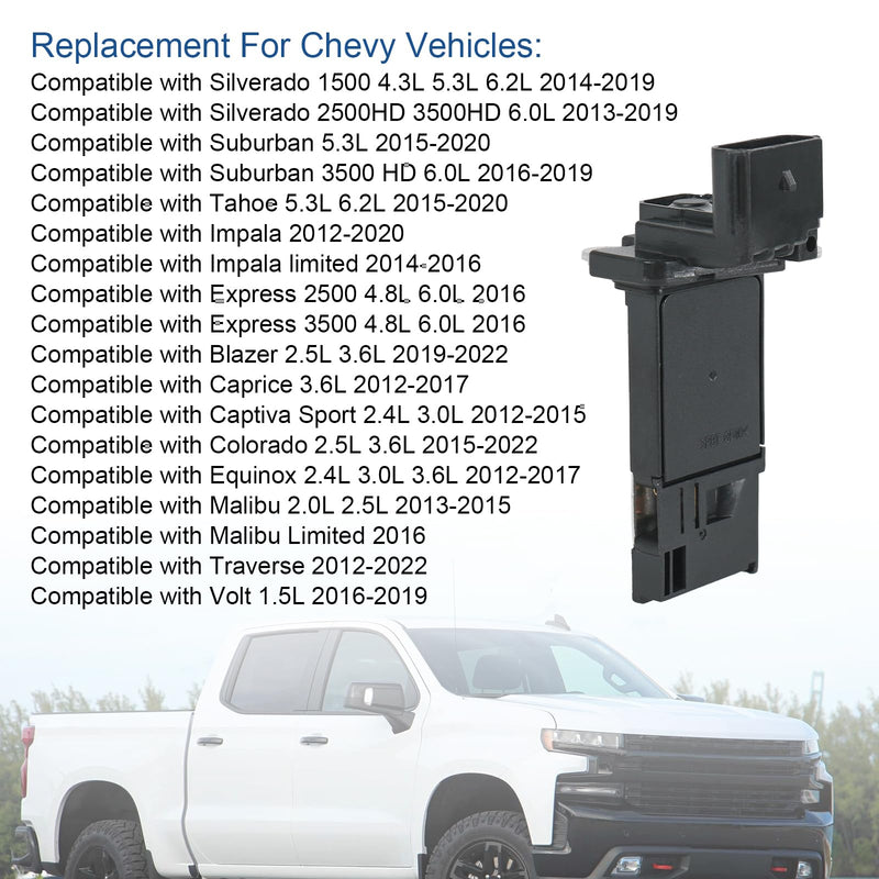 23262343 Mass Air Flow Sensor Replacement for Chevy Silverado Suburban Tahoe Impala Traverse 2014-2020, Yukon Sierra Acadia Terrain, Replace 22951817