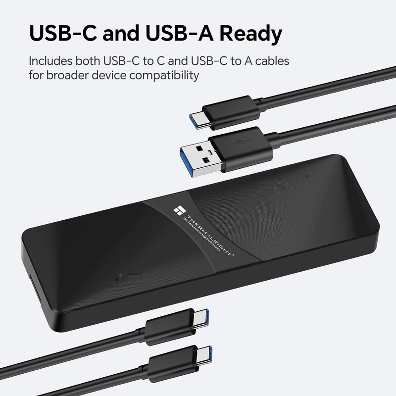 Thermalright M.2 NVMe SSD Enclosure HR-EB118 AC Black | USB3.2 Gen2 10Gbps USB-C External SSD Case, CNC Aluminum Housing, UASP/Trim/S.M.A.R.T, Thermal Pads, 2230-2280, Up to 8TB