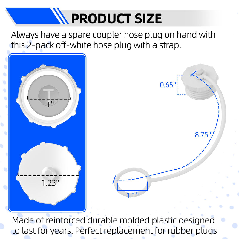 TonGass (2-Pack, White) Coupler Hose Plugs with Straps, Easy Twist 3/4" MPT Connectors Compatible with Most RV City Water Inlets, Keep Dust and Debris from the Fresh Water System - B Style B Strap
