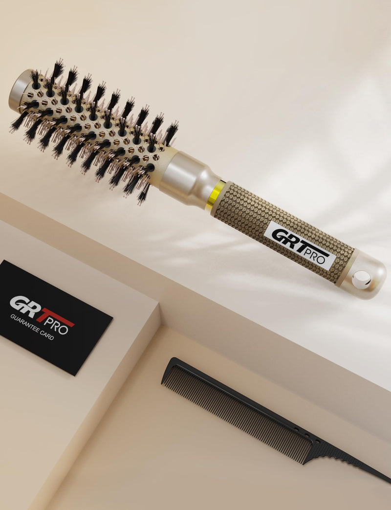 Professional Round Hair Brush Ceramic Negative Ion round brushes for blow drying with Circular Airflow, Even airflow for smooth, One-Stroke Smoothness for Tangle-Free Hair Care, 25MM, Short Hair Golden 25mm