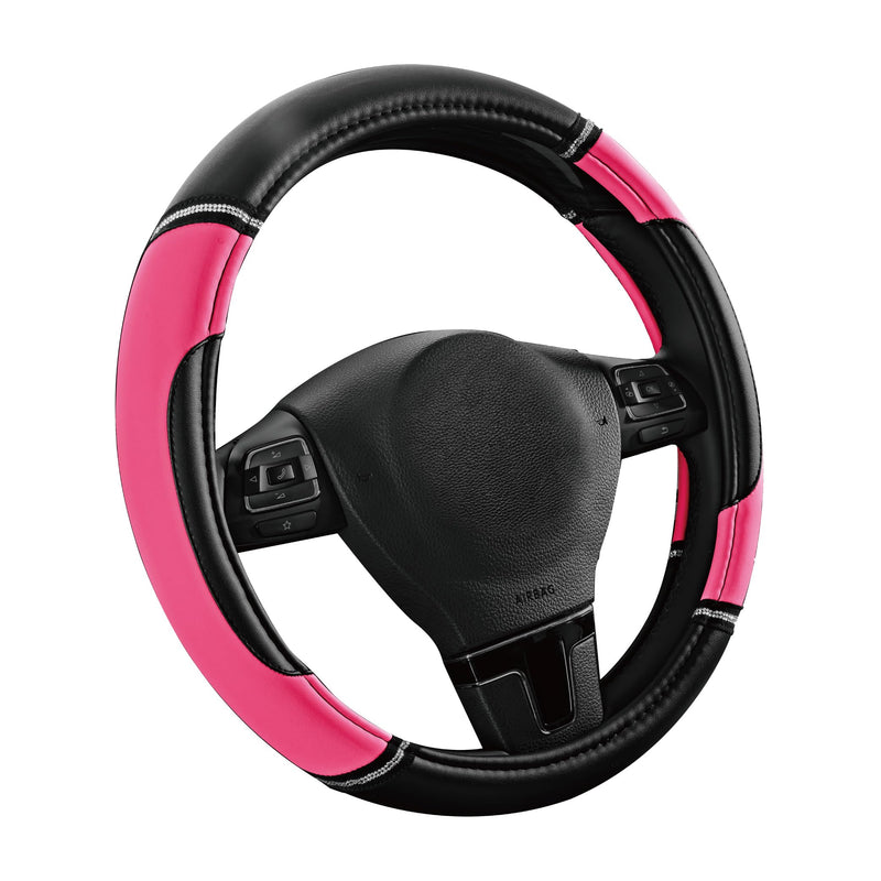 Road Comforts Leather Steering Wheel Cover - Made with PVC Leather - Anti-Slip, Universal Fit 14 1/2 inches to 15 inches - Hot Pink