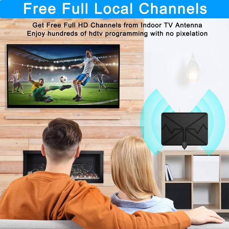 TV Antenna Indoor Long Range, Supports 4K 1080p Smart TV Signal Reception with Signal Amplifier 16ft HDTV Coax Cable Black