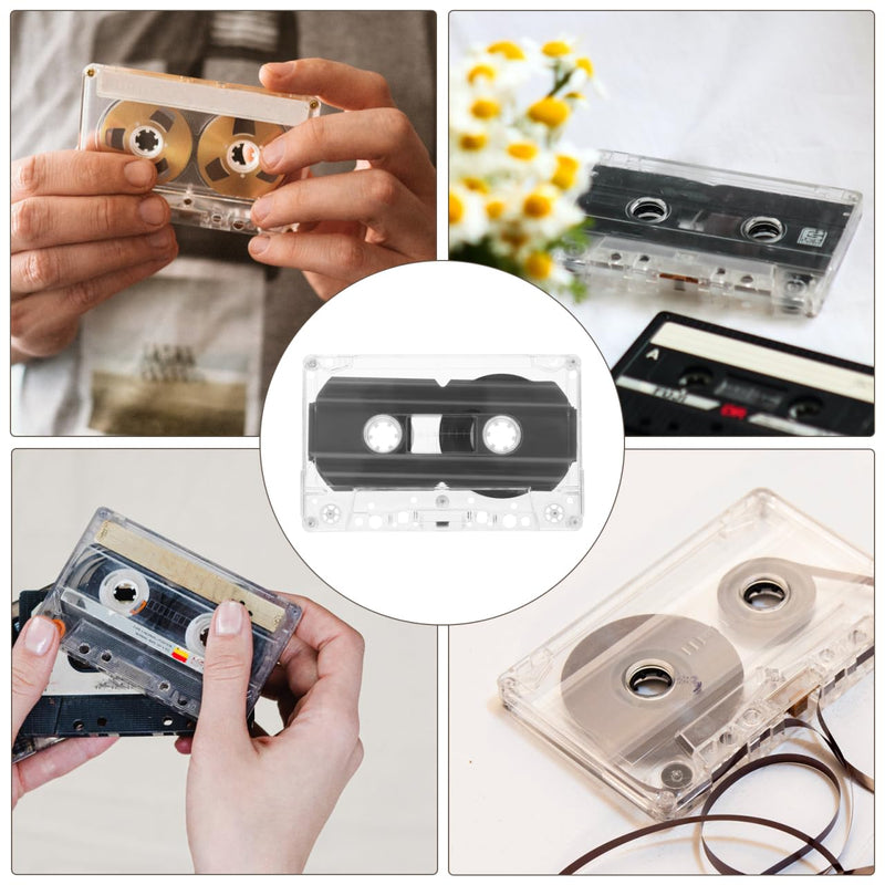 6 Pcs Blank Audio Cassette Tapes, Black Plastic 60-Minute, Recordable Tape Recorder Transparent Box Music Voice Memos (3.93x2.52 Inch)