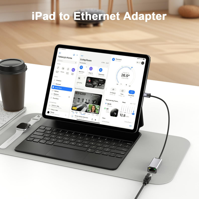 [Apple MFi Certified] LAN Network Lightning to Ethernet Adapter for iPhone | 1.6ft RJ45 Ethernet Adapter with 8Pin Compatible for iPhone 14/13/12/11/XS/XR/8/7/6/iPad/iPod,Plug and Play LBlack