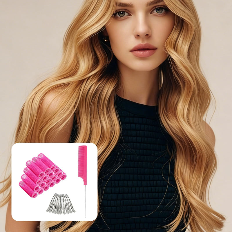 18 Pcs Self Grip Hair Rollers with Comb & 10 Clips - Salon-Pro Sticky Heatless Curler for Short/Long Hair, No-Heat Styling, DIY & Professional Use