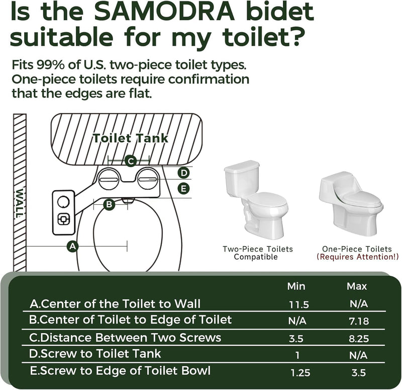 SAMODRA Bidet Attachment, Non-Electric Cold Water Bidet Toilet Seat Attachment with Pressure Controls, Retractable Self-Cleaning Dual Nozzles for Frontal & Rear Wash - Black