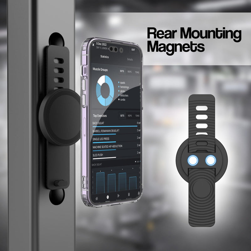 ENCASED Fitness Bike Magnetic Phone Holder, Strap Bar Mount for MagSafe | Strong Grip Magnets, Ultra-Secure Rubber Strap for Treadmills, Peloton Handlebars, Bicycles, Strollers and Gym Equipment