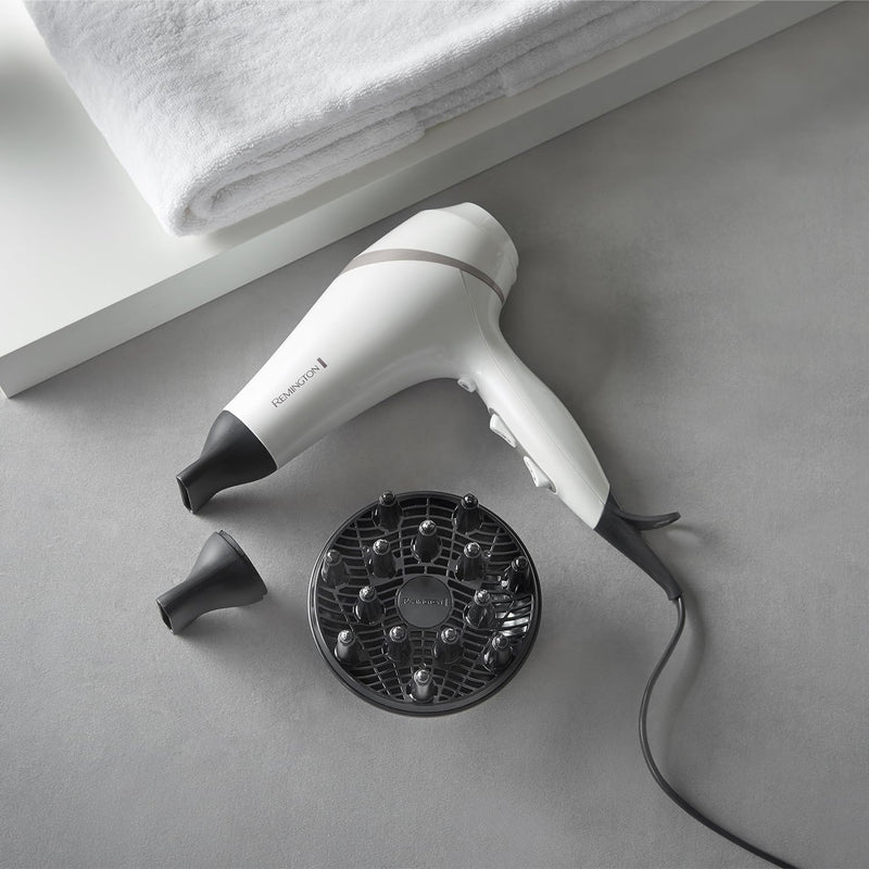  [AUSTRALIA] - Remington Hydraluxe Hair Dryer (Micro-Conditioners to Help Balance Moisture, Hydracare Temperature Setting for Healthy Hair, Diffuser, Slim Styling & Wide Concentrators, Powerful, Ionic, 2300W) AC8901 | Hydracare Temperature Setting for Healthy Hair, D...