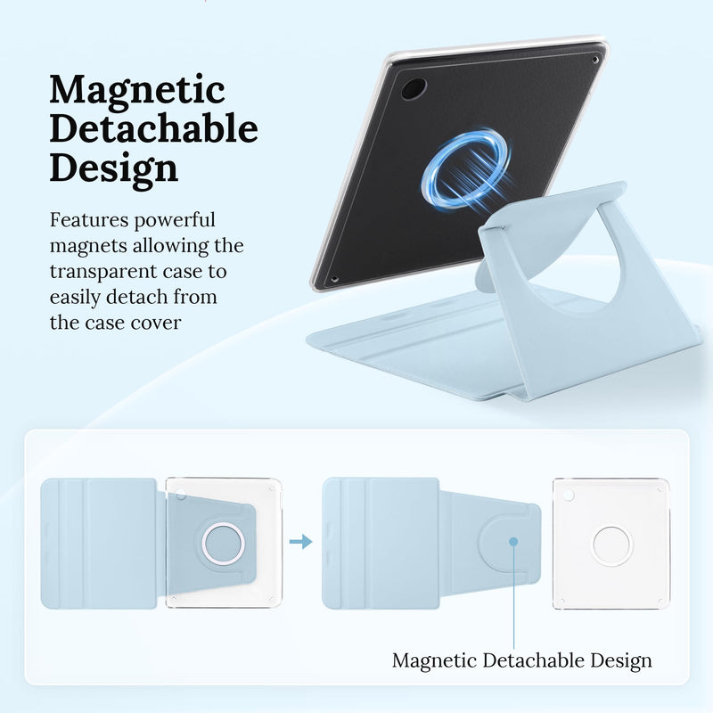 Magnetic Rotating Stand Case for 7" Kobo Libra 2 (2021) | Magnetic Detachable, Auto Wake/Sleep, Adjustable Stand, Anti-Slip Grooves, Clear PC Case, Soft TPU Edge, Light Blue 7" Kobo Libra 2 2021 Released