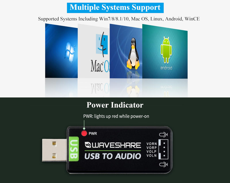 USB Audio Module USB Sound Card External Audio Converter Compatible with Raspberry Pi/Jetson Nano, Support Recording and Playback, Stereo Codec, Plug and Play, Comes with 8Ω 5W Speaker