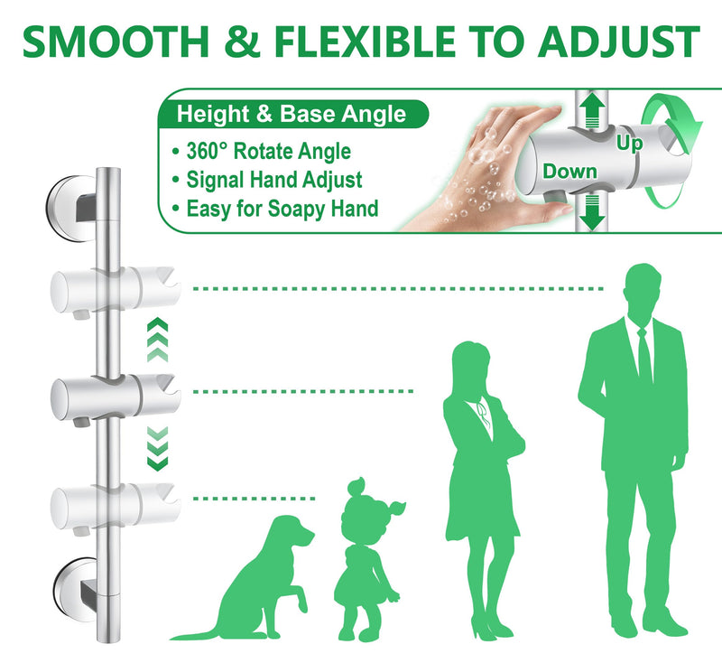 Upgraded 17.7 Inch Shower Slide Bar w/ Waterproof Suction Cup,SUS Metal Bar Heavy Duty, Removable & Adjustable Handheld Shower Head,Wall Mount Drill-Free Install No Tool,Bathroom Wall Protect Chrome Polish