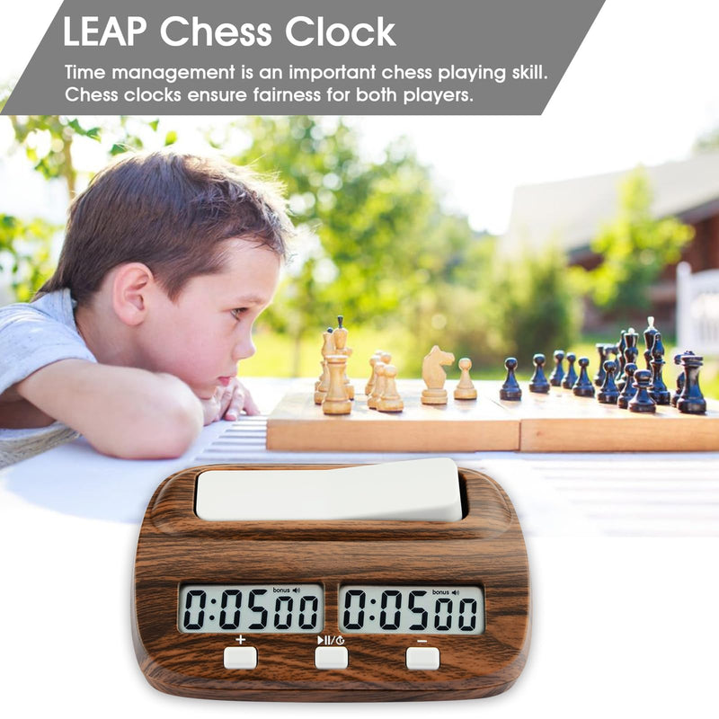 Chess Clock Digital Chess Timer with Delay and Bonus Professional for Board Games Timer Wood Grain Color