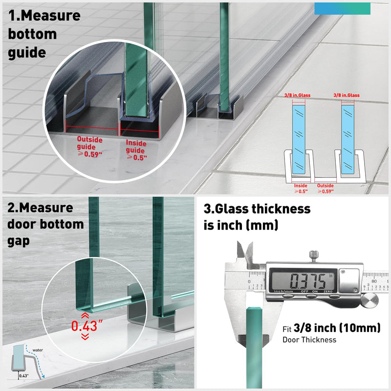 Sliding Shower Door Bottom Seal, 2 PCS 3/8" x 36" Sliding Shower Door Sweep for 3/8Inch Glass, Frameless Glass Door Seal Strip Stop Shower Leaks and Create a Water Barrier For 3/8" Glass