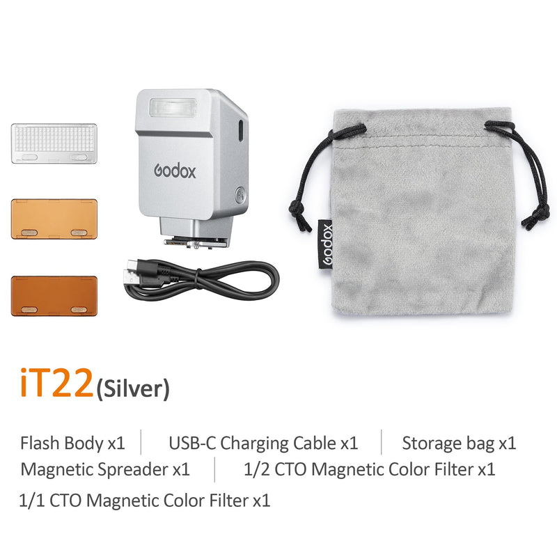 GODOX iT22 F IT22F mini Flash, TTL Wireless Camera Flash for Fuji Camera | 700+ Flashes & 1.5 s Recycling iFlash IT22 F (Silver)