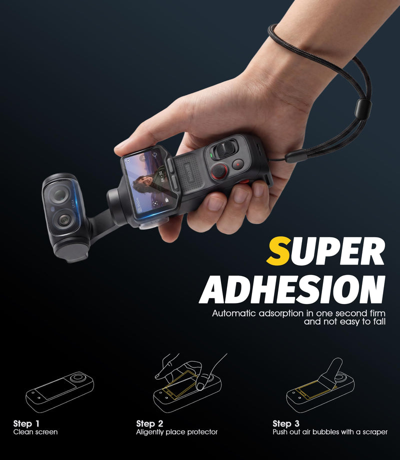 Orzero (5 in 1 Compatible for Insta360 Luna Ultra, 3 Pack Tempered Glass Screen & Lens Protectors with 1/4" screw and Anti-Lost Wrist Lanyard, 9H High Definition Clear Anti-Scratch Bubble-Free