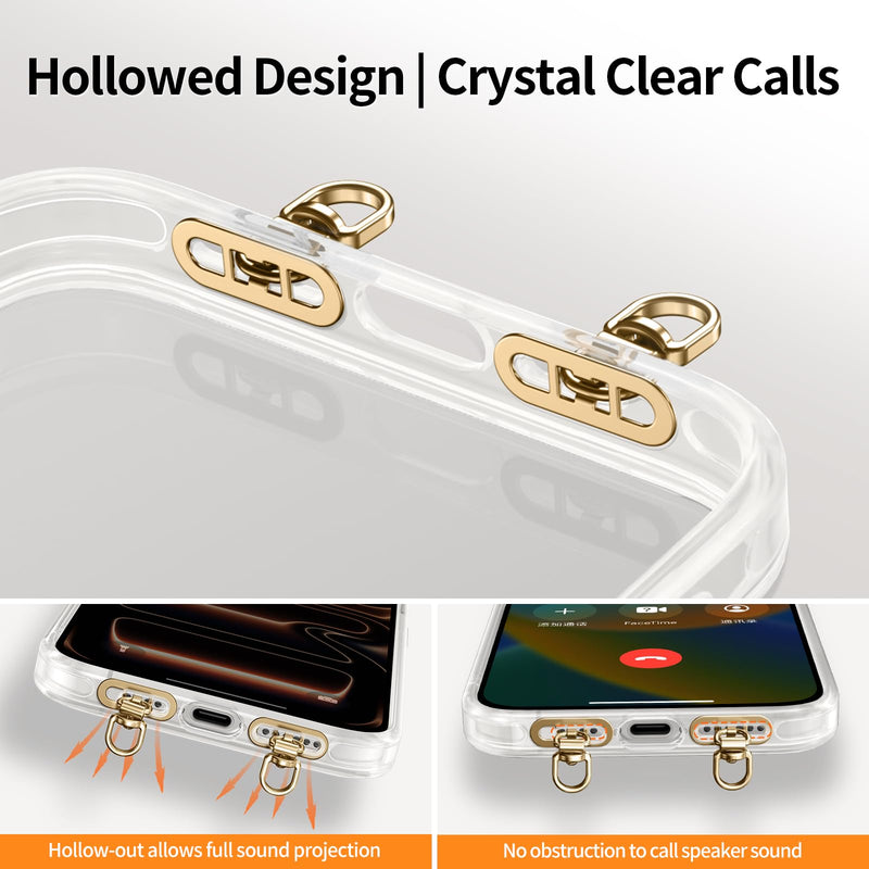 saxsion Side-Mount Phone Tether Tab, Metal Lanyard Patch, 360° Swivel Clip, 304 Stainless Steel, Won't Block Charging Port Champagne Gold*4