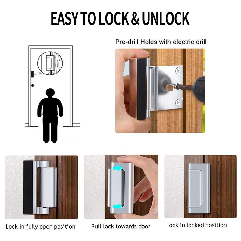 Saihisday 3PCS Home Security Door Reinforcement Lock, Add Home Security to Prevent Unauthorized Entry, Aluminum Privacy Door Lock with 7 Screws for Inward Swinging Door (White) White