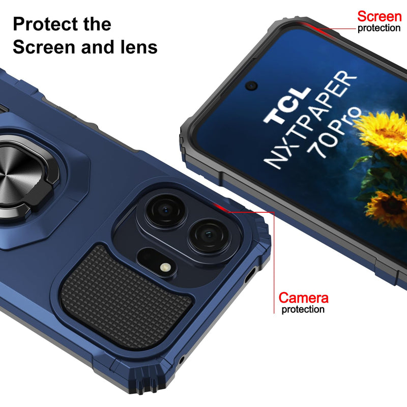 for TCL NXTPAPER 70 Pro 5G Case with 1 Pack Screen Protector Blue | Dual Layer Hybrid Heavy Duty Defender Protection,Rugged Reinforced Cushion Corner Kickstand Shockproof Bumper Cover