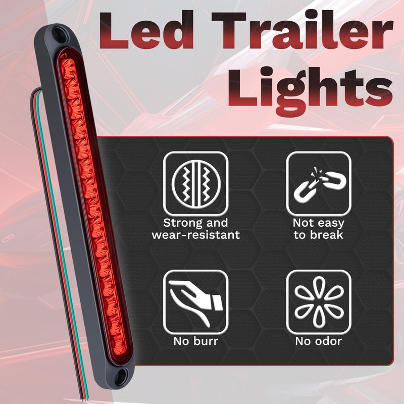 2 PCS Led Trailer Tail Light Bar, 10 Inch 15 Red Led Brake Lights Strip Assembly, IP67 Waterproof Trailer Light Kit for Golf Cart, for Marine Boats Golf Cart Offroad Truck RV UTV ATV 2 PCS