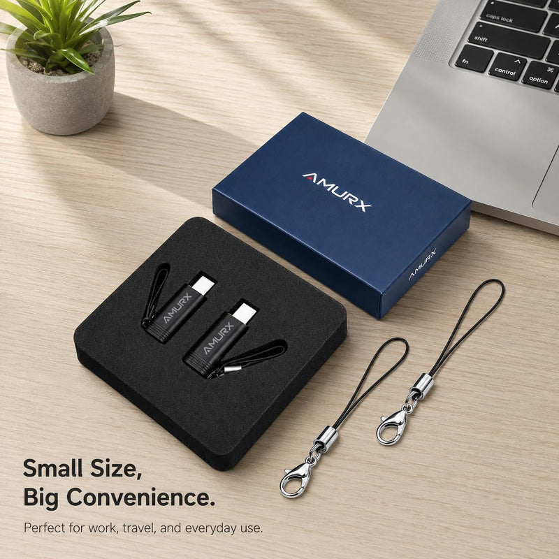 Lightning to USB C Adapter 2 Pack with Lanyards, Fast Charging, 480Mbps Data Sync, Compatible with iPhone 17/16/15 Series, iPad, Samsung Galaxy, Google Pixel, No Audio OTG Black