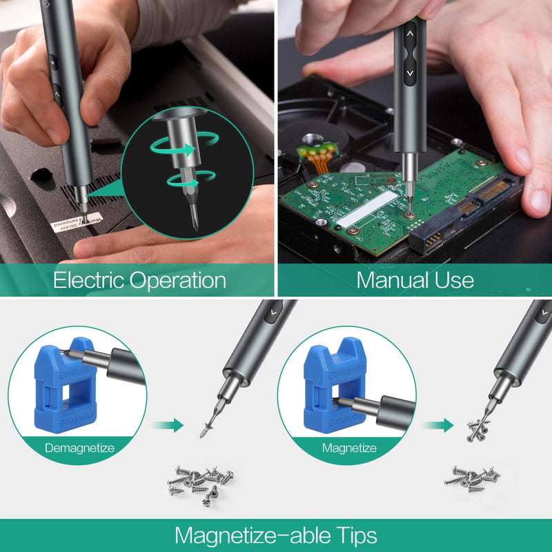 ORIA Electric Screwdriver, 28 in 1 Mini Precision Screwdriver Set, Rechargeable Repair Tools Kit, with Type-C Charging for Smartphones,Toys, PC 28-IN-1 Silver 28 in 1