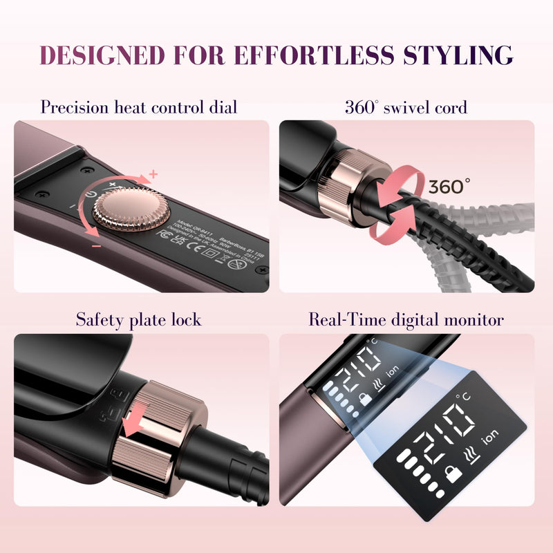 BarberBoss Hair Straighteners for Women, Ceramic Hair Straightener with Floating Plates, Negative Ion & Keratin Infusion, Flat Iron Hair Styler for Straightening, Smoothing & Frizz Control, (QR-8411) | Floating Ceramic Plates, Negative Ion & Keratin In...