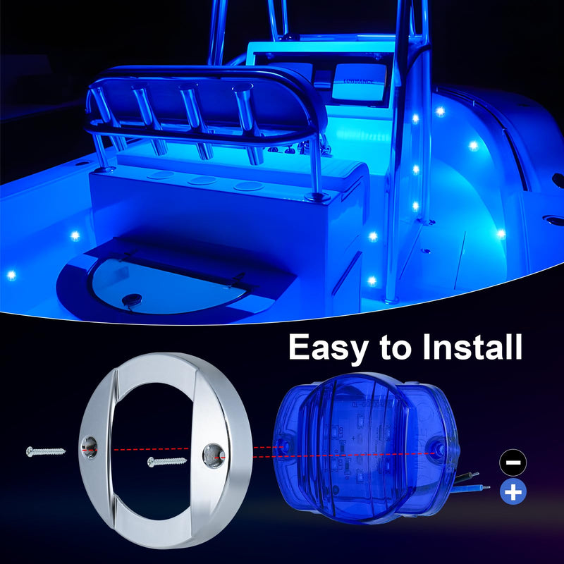 12Pack DC12V 3" Round Marine Boat LED Navigation Lights Stern Anchor Transom Deck Courtesy Light Interior Lamp Waterproof for Pontoon Kayak Sailboat Fishing Boat - Blue
