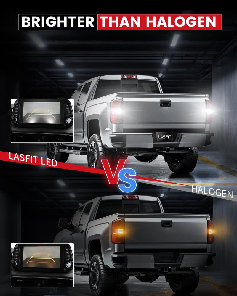 LASFIT 3157 LED Reverse Lights Fit for 1999-2013 Silverado 1500 2500 3500 HD, Bright 6000K White Backup Bulbs, 3156 3047 4114 4157 Sockets, Back Up DRL Replacement, 2PCS For Silverado