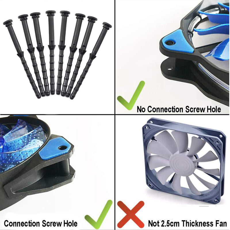 20PCS Computer Case Fans PC Cooling Fan Mount Screws, CPU Fan Mounting Pin Rivet Black Soft Rubber Reducing Noise Anti-Vibration Screws 65mm/2.56in Large