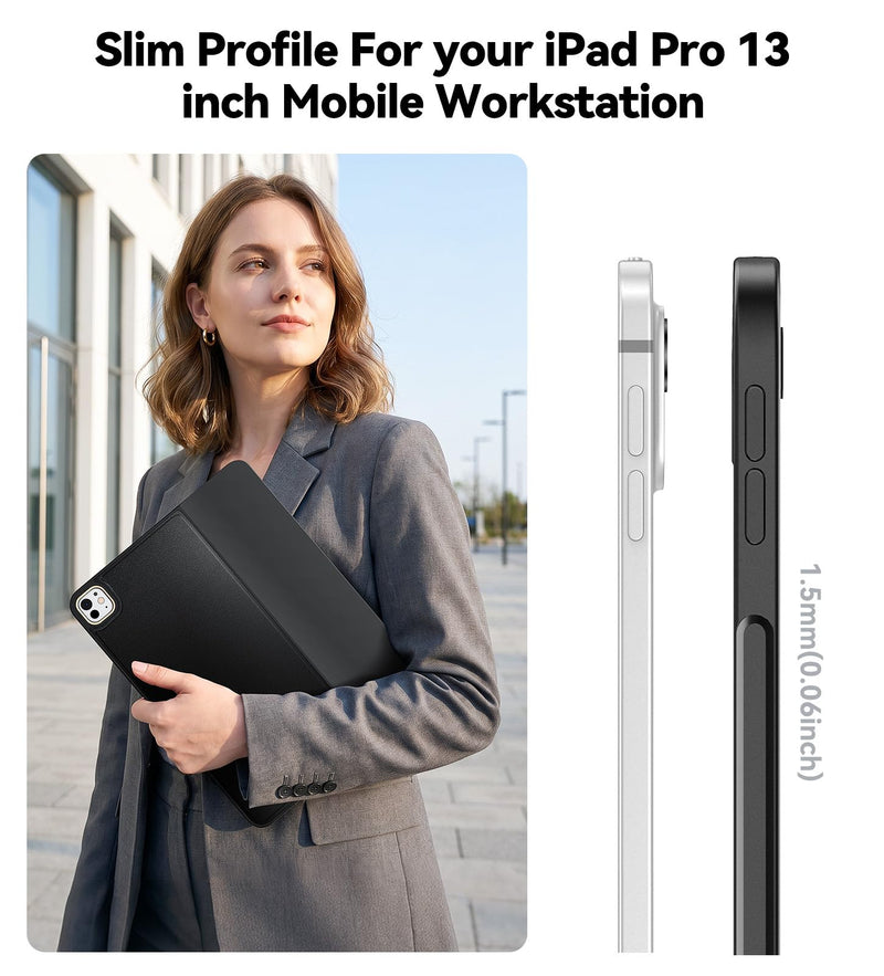 Matekxy Magic Keyboard Compatible Case for iPad Pro 13 Inch M4 2024/M5 2025 | Case with Smart Connector, Full 4-Side Protection & Magnetic Pencil Alignment Guide, Slim Cover, Black