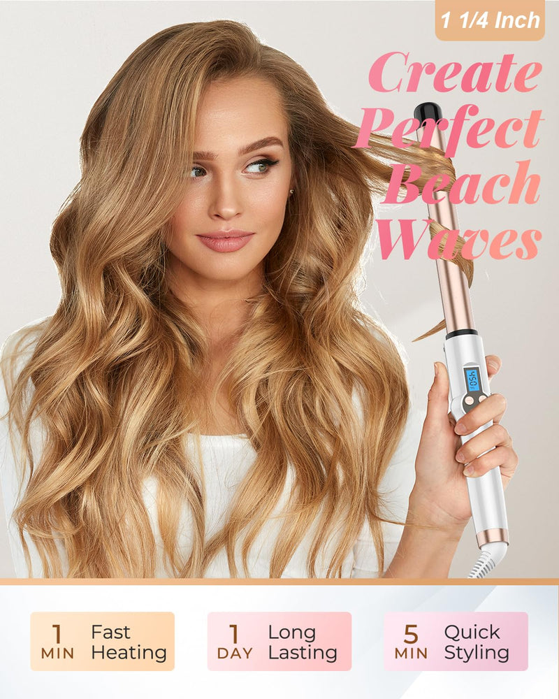 32MM Hair Curling Wand Extra Long Barrel, Ceramic Curling Iron Tongs for Long Hair, Professional Dual Voltage Hair Curler with Adjustable Temperature 32mm
