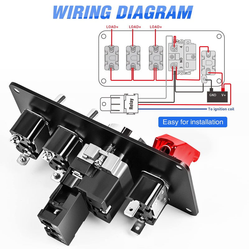 Nilight Ignition Rocker Switch Panel 12V 4 in 1 with Engine Push Button Toggle Switches with Relay Wiring Harness LED for RV Truck Racing Car Boat Marine Trailer Red 4 in 1 Panel