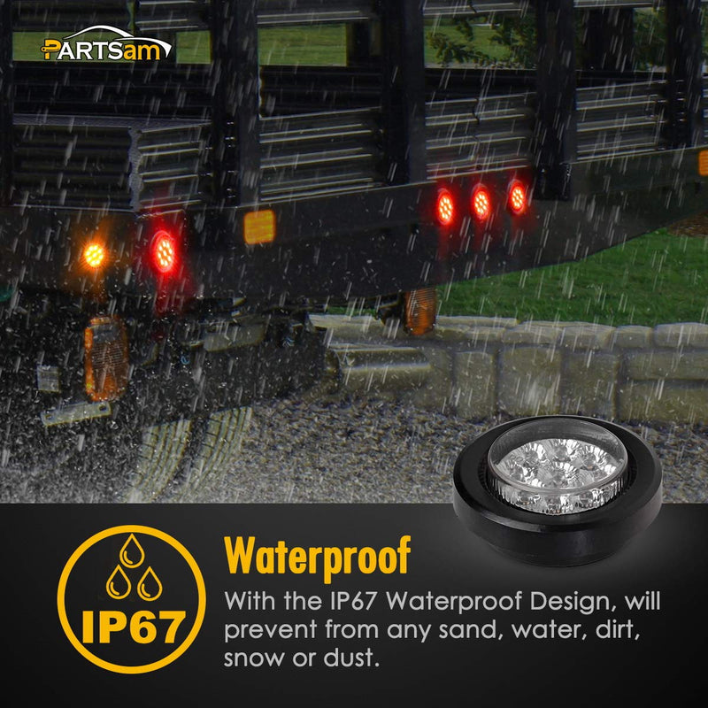 Partsam Pair 2" Clear/Red Flush Mount Mini-Reflex Side Marker LED Light Truck RV Trailer 9LED w Grommet, Faceted Round Trailer Clearance Lights w Reflectors 2*Red with grommets