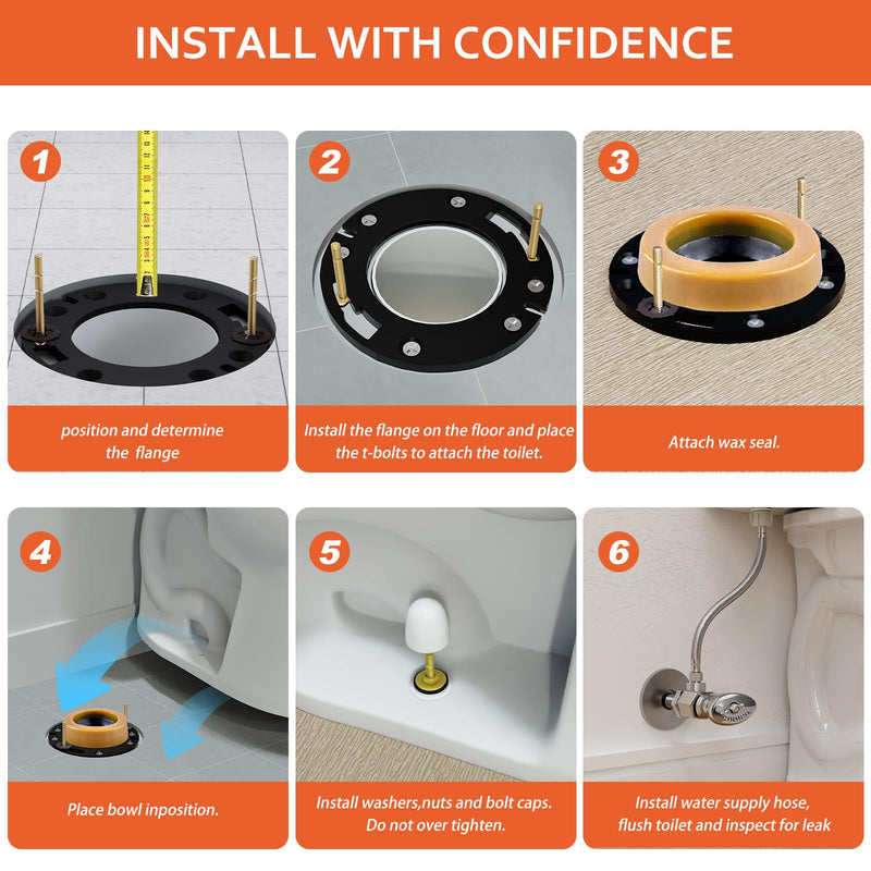 Toilet Wax Ring Kit with Flange and 16in Supply Line for 3 or 4in Drain | Repair Leaking Toilet, Toilet Installation Kit, Fix Damaged/Rusted Flange, Toilet Flange Repair Kit Toilet Flange with Standard Wax Ring & Water Supply Line