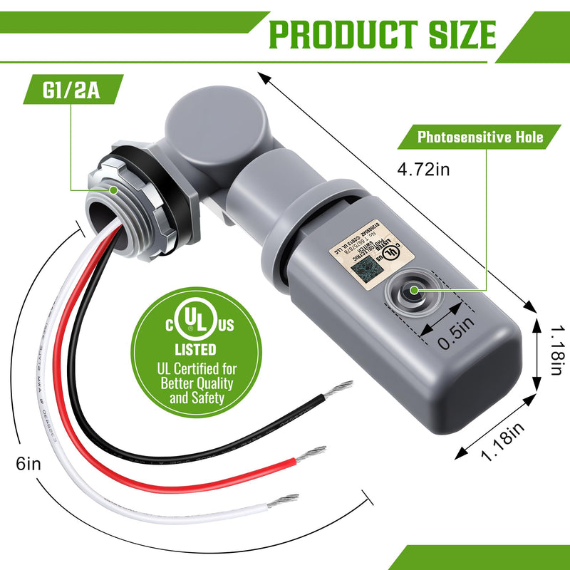 Photocell Sensor for Outdoor Light, 120-277VAC 50/60 Hz Swivel Mount Photocell IP54 Waterproof, Dusk to Dawn Sensor Photoelectric for High Power Loads in Commercial or Industrial (4 Pack) 4