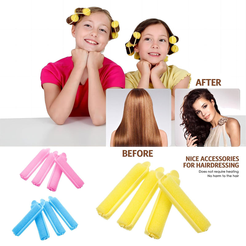 Foam Sponge Hair Rollers for Short Hair,36PCS Soft Curlers Flexible Sponge Curlers 20mm Mini Foam Hair Styling Home DIY Curling Tools for Women and Kids (Pink, Yellow, Blue)