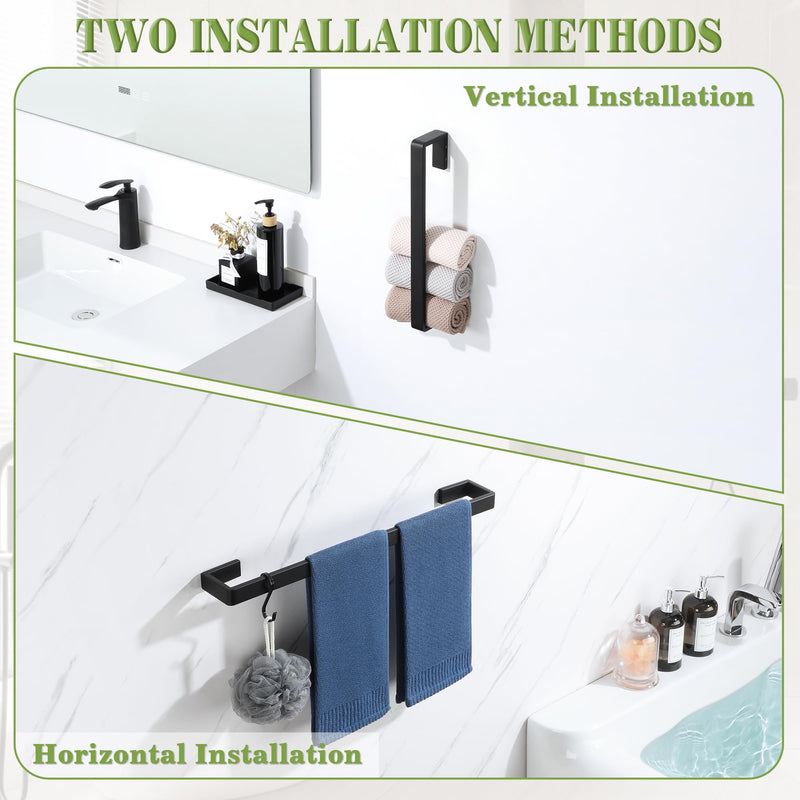 Alise Black Towel Bar, 24 Inch Towel Rack for Bathroom Wall Mounted, SUS304 Stainless Steel Bathroom Towel Holder, Space-Saving Hand Towel Holder, Towel Rail Hanger for Wall, Kitchen Matte Black