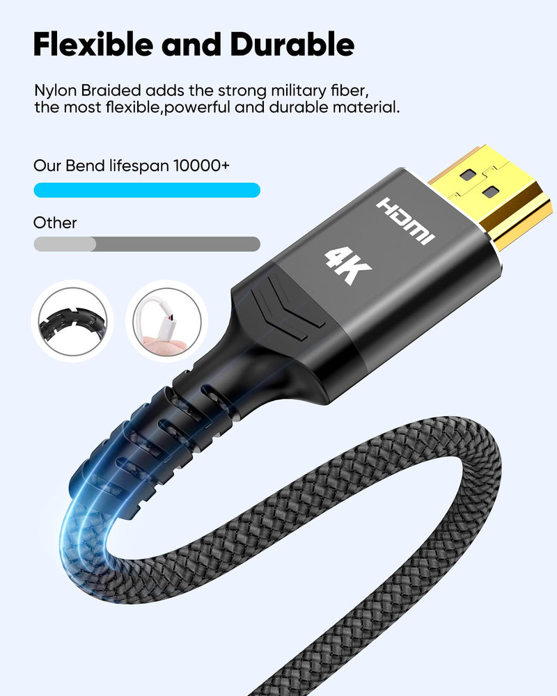 Highwings 4K Long HDMI Cable 50FT/15M, High Speed 18Gbps 2.0 Braided Cord-Supports (1080P 30Hz) HDR,Video Ultra HD 1080p 3D HDCP 2.2 ARC-Compatible with PS4/3 /HDTV/PS5/Blu-ray 50 feet 4K@UHD-1 Pack Black