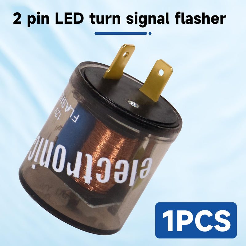 LED Flasher Relay 2 Pin 12V Electronic LED Turn Signal Flasher Blinker Relay 2-terminal for Cars Trucks Motorcycles, Two Prong Round (1pcs 2-pin, Without Ground Wire) 1pcs 2-pin, no ground wire