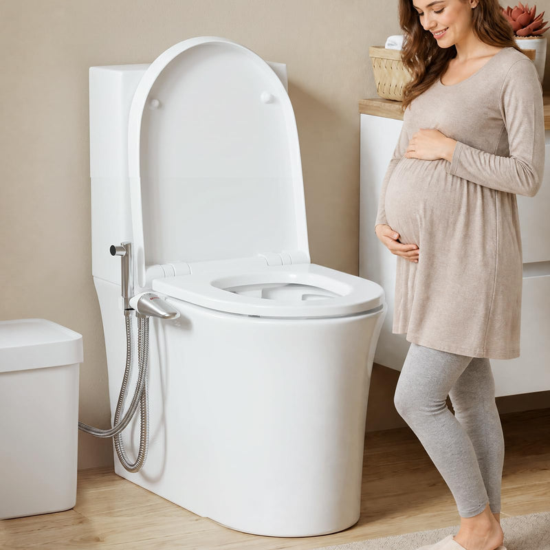 DEANIC 2-in-1 Bidet Attachment with Handheld Bath Bidet Sprayer, Ultra-Slim Adjustable Water Pressure Nozzle, Cold Water Non Electric Hand Sprayer for Toilet Seat (Sliver White) Sliver White 1
