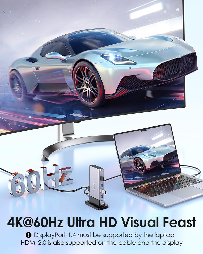 LENTION USB C Docking with 4K@60Hz HDMI, USB 3.0/2.0, Gigabit Ethernet, 100W PD, Aux Adapter for 2023-2016 MacBook Pro/Mac Air/Surface/Steam Deck, More, Stable Driver Certified (CB-D53s, Silver)
