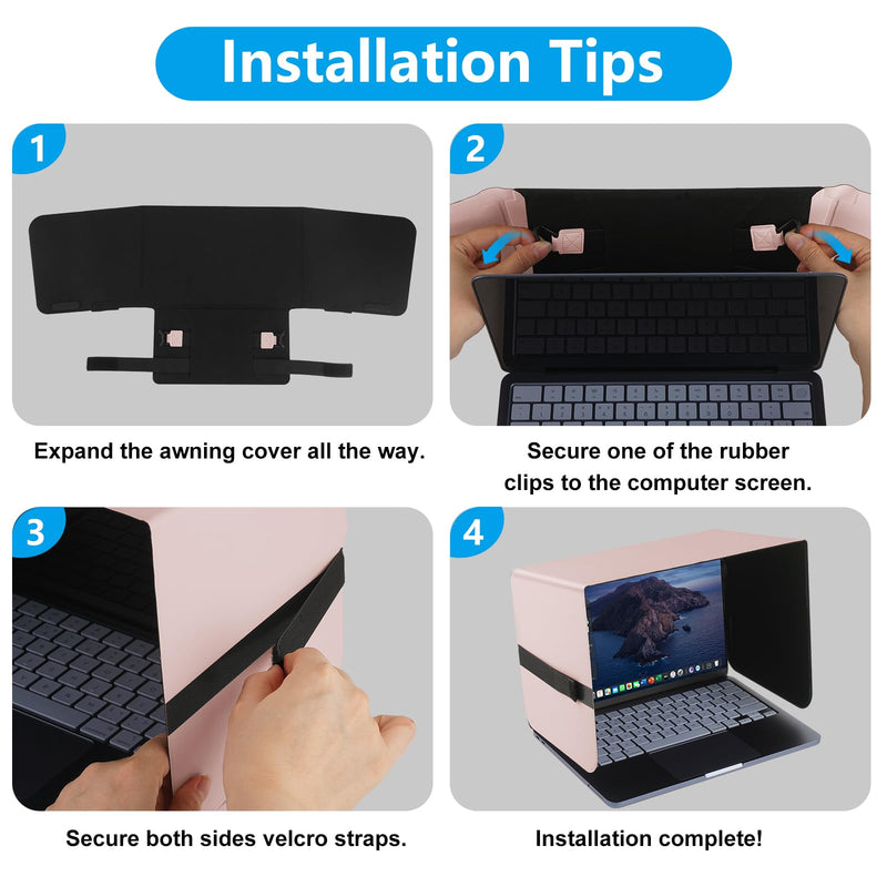 HoYiXi Foldable Laptop Sun Shade & Privacy Shield - Fits 15-16'' Laptop Compatible MacBook, Dell, Surface - Blocks Sunlight, Protects Privacy, Working Outdoor Travel,Anti - Glare,Pink Pink 15-16 inch Laptop