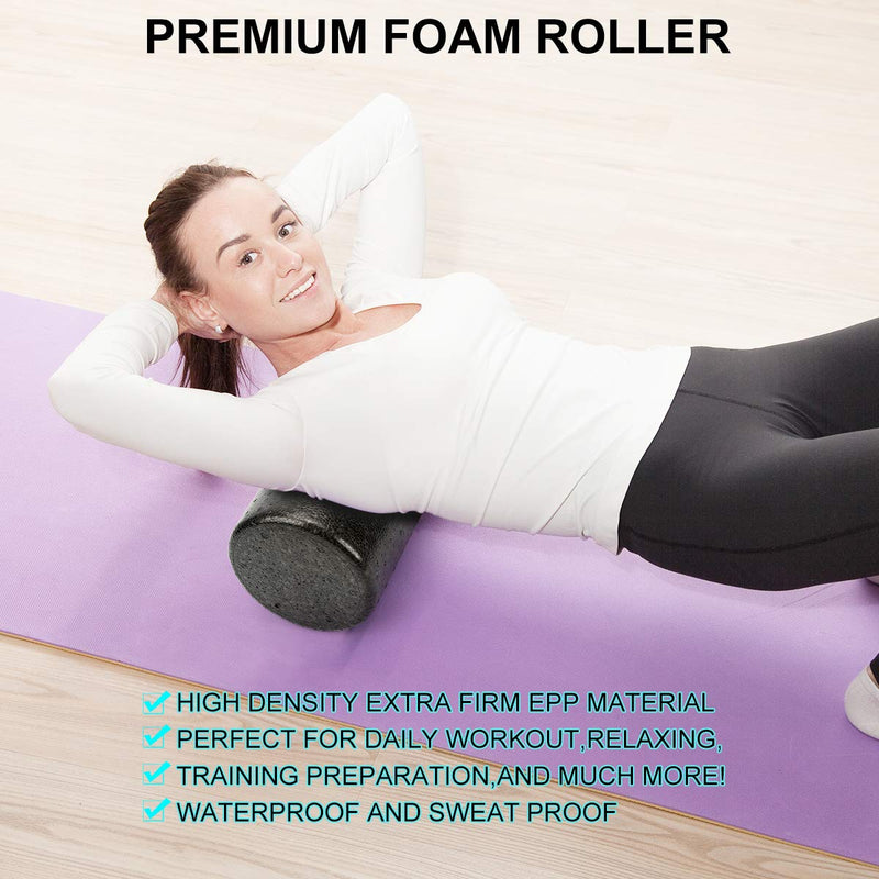 Foam Roller Set - High Density Back Roller, Muscle Roller Stick,2 Foot Fasciitis Ball, Stretching Strap, Massager Ball for Whole Body Physical Therapy & Exercise, Yoga, Back Pain, Leg, Deep Tissue 12-inch Foam Roller