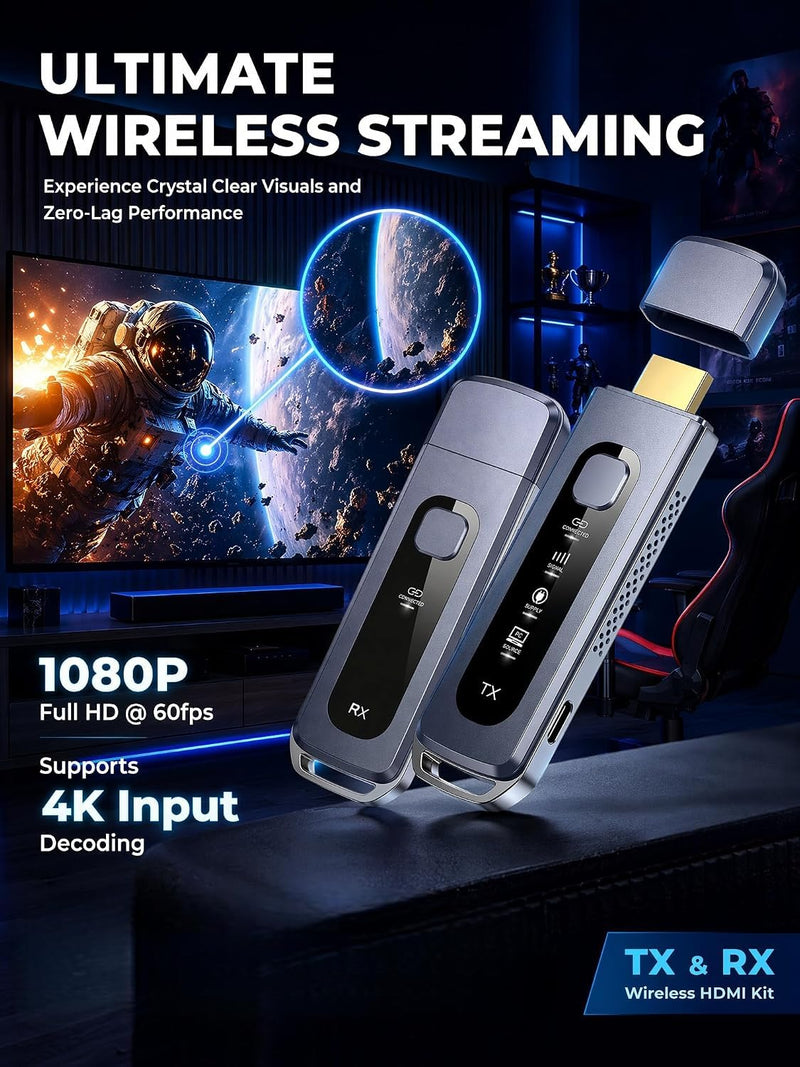 Wireless HDMI Transmitter and Receiver 165FT/50M, LED Display, 4K Decoding 1080P@60Hz Output, Plug & Play, Zero Latency, Dual-Band 5G+2.4G for Video and Audio Monitor from Projector/TV Box/PC 2